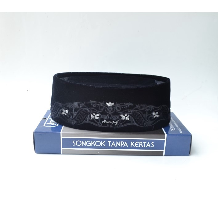 Songkok Awing Bordir Motif New Ananta Hitam Awing Asli