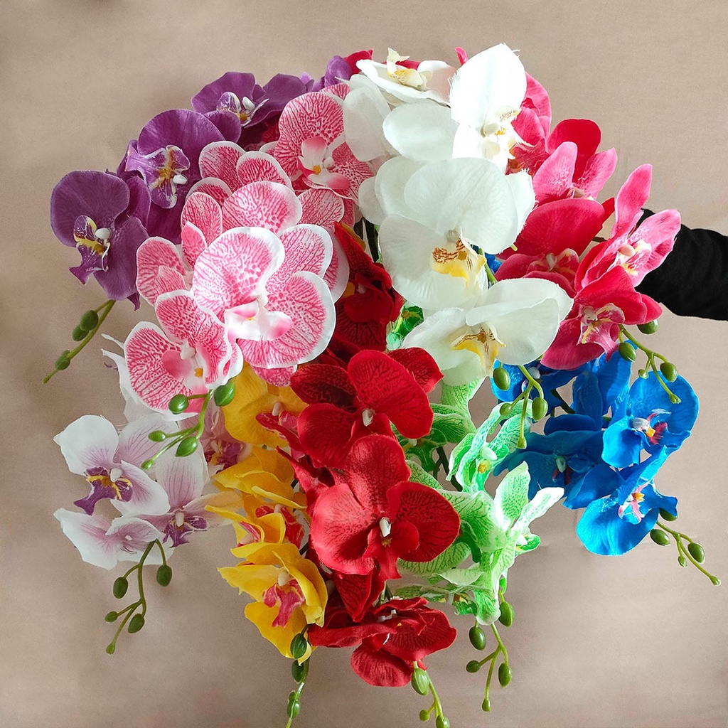 Artificial Flower Orchids 8 Head Bunga Anggrek Plastik Palsu Buatan Hias Dekorasi