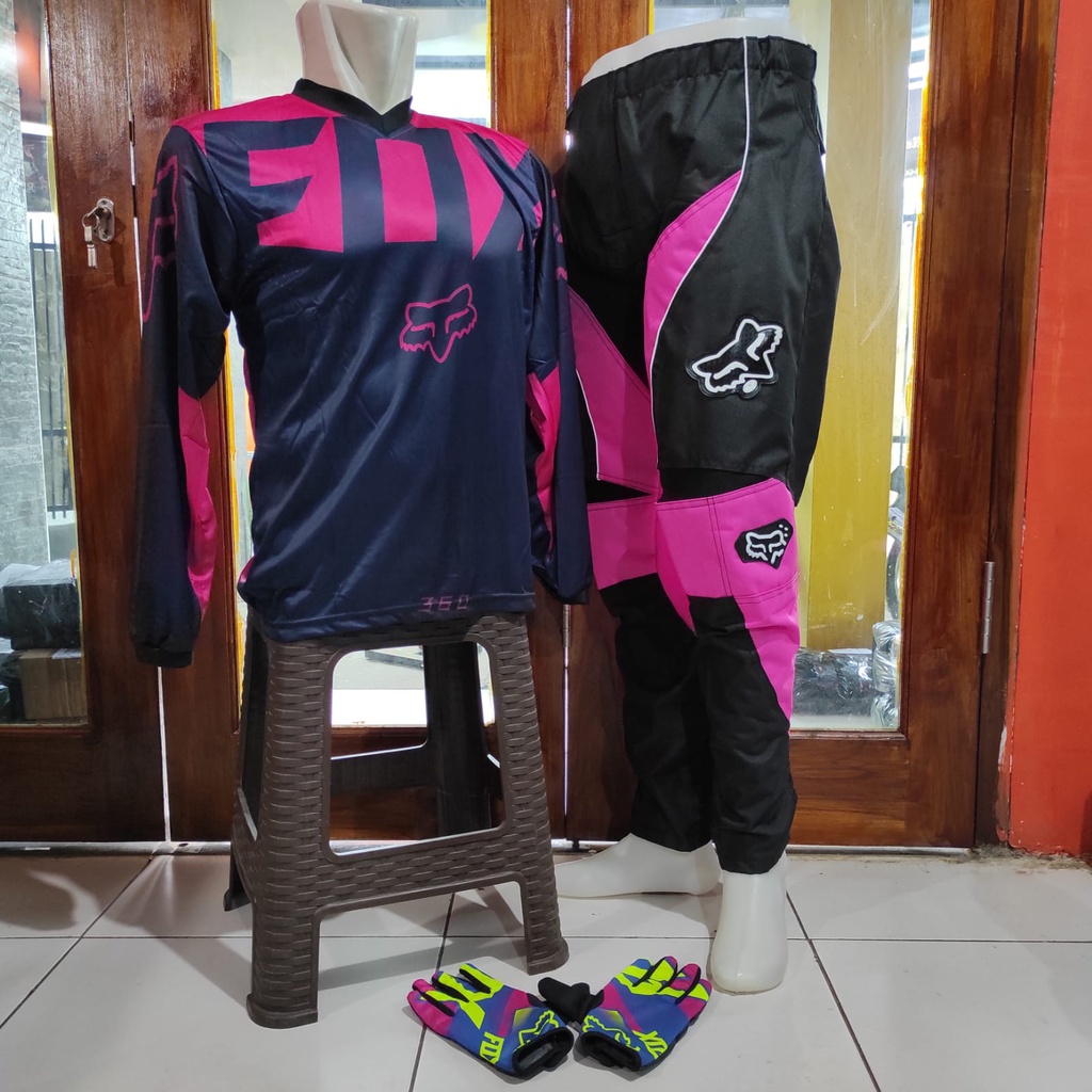 setelan offroad sepatu cross trail jersy jerseysett dan sarung tangan glove satu sett perlengkapan trail 023