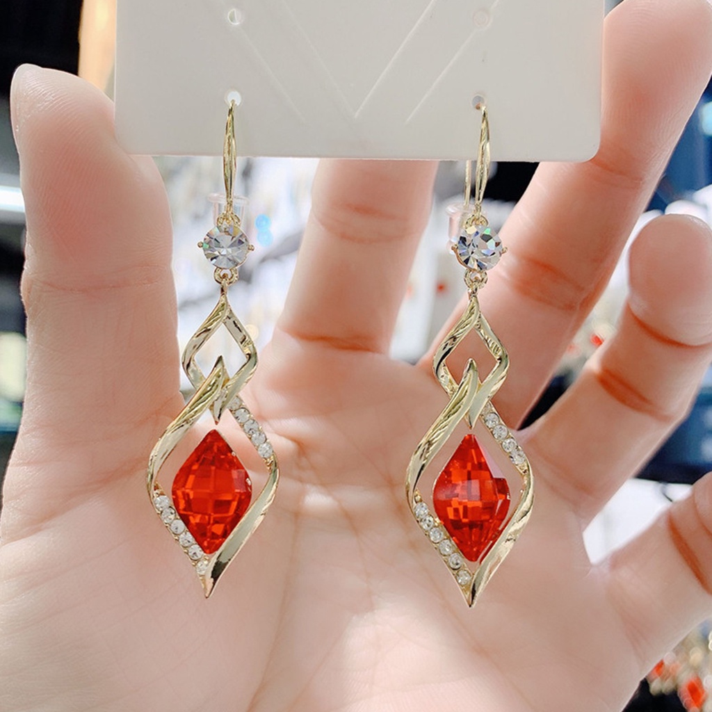 Hu Hu Hu Hu Hu Alat Bantu Pasang Kacamata♡ 1 Pasang Anting Gantung Bentuk Belah Ketupat Aksen Kristal Imitasi Untuk Pernikahan