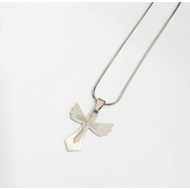 Kalung Polos Salib Titaniun Tren GT002 Anti aluntur COD