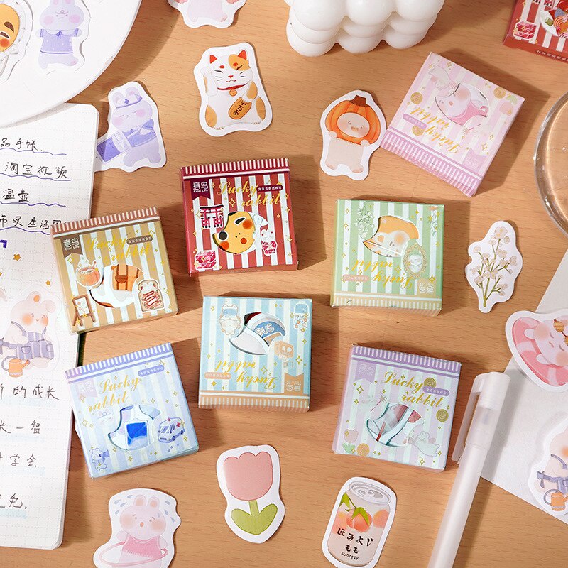 

45pcs Stiker Aesthetic Lucu Cartoon Animal Dekorasi Buku Diary Journal Scrapbook DIY
