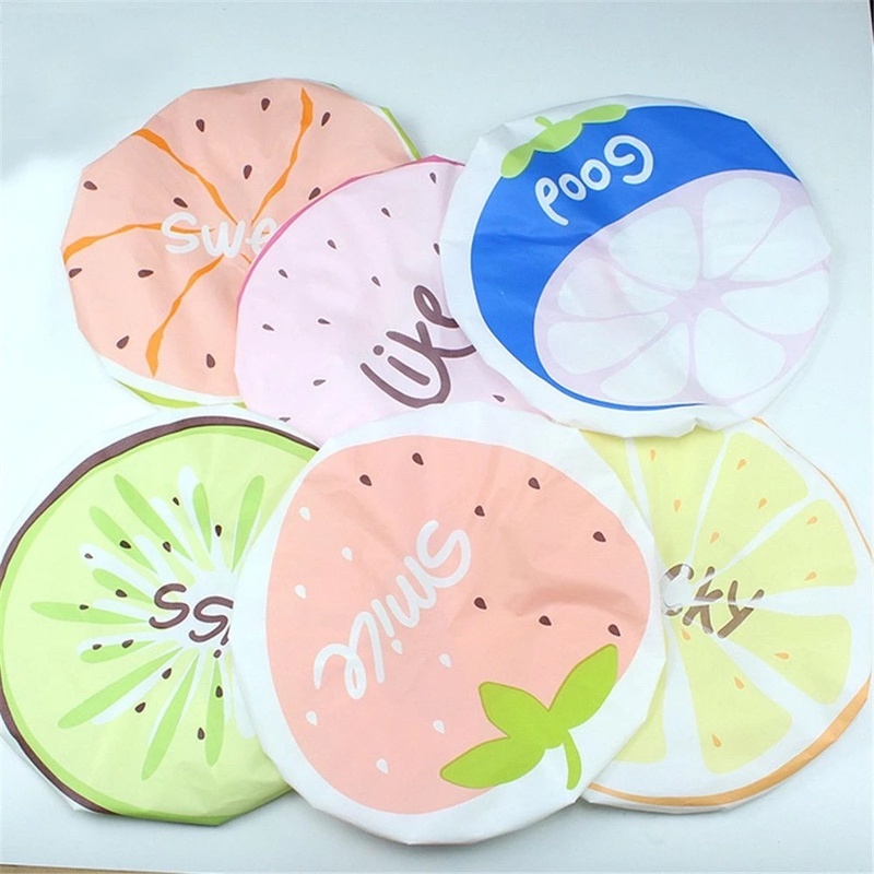 1PC Cute Fruit Women Household Adjustable Elastic Band Shower Cap / Waterproof Plastic Reusable Bath Shower Hat / Bathing Accessories