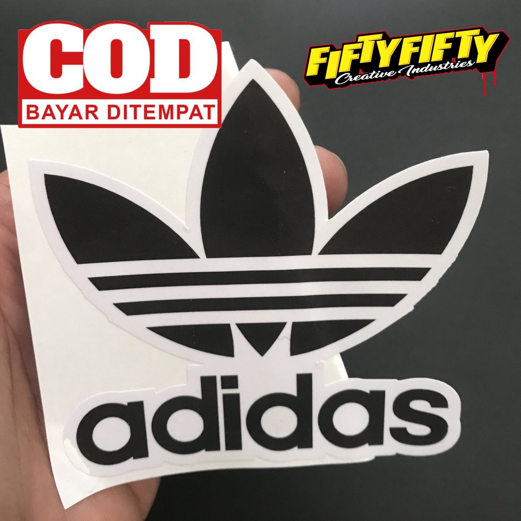 Stiker Print Cut ADIDAS Stiker Printing Laminasi Glossy Stiker Motor Mobil Helm Sudah Membentuk Pola Desain