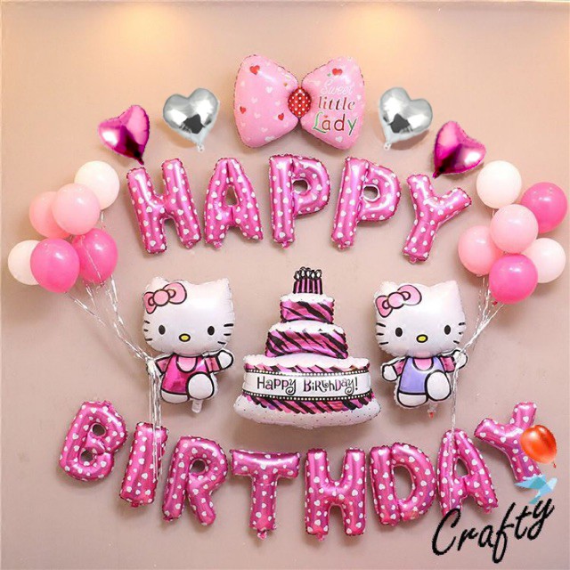 [PAKET] BIRTHDAY Set HELLO KITTY WALKING Tiruan Dekorasi Backdrop Ulangtahun