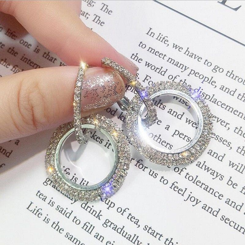 Anting Berlian Imitasi Anting Pesta Anting Wanita Korea Bulat Berlian Anting Pernikahan Berlian Imit