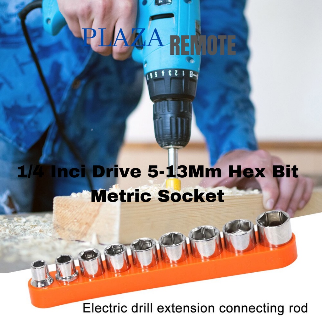 KUNCI MINI SOCK DRIVER HEX HEAD BIT SOCKET SET KUNCI WRENCH 1/4 ADAPTER 5/6/7/8/9/10/11/12/13 MM 9 PCS / PC