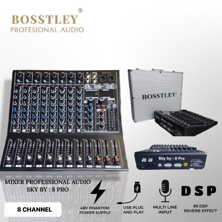 MIXER AUDIO BOSSTLEY SKY BY 8 PRO 8 CHANNEL ORIGINAL