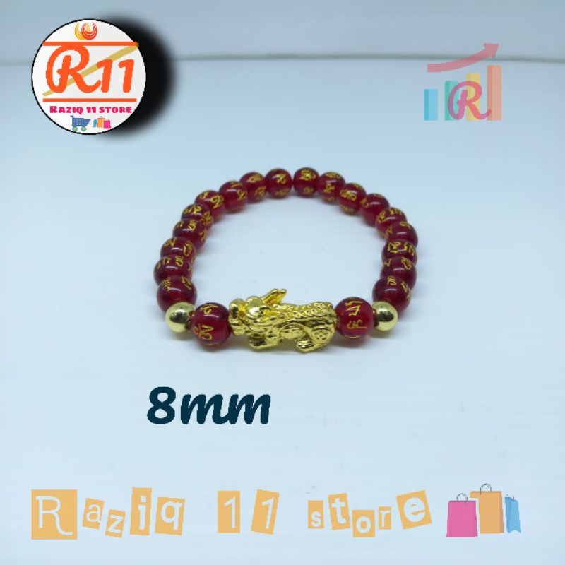 Gelang Batu Giok Mantra Budha Asli Kombinasi Pixiu 8mm