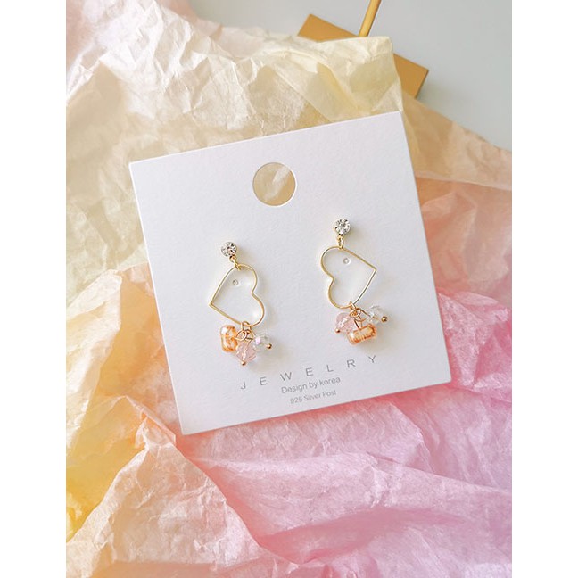 LRC Anting Tusuk Fashion Golden Crystal Love Pierced Earrings D98400