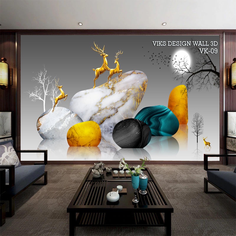 CETAK Wallpaper Custom Kamar Tidur Mewah - Wallpaper Dinding Custom Motif Wallmural Rusa 3 dimensi