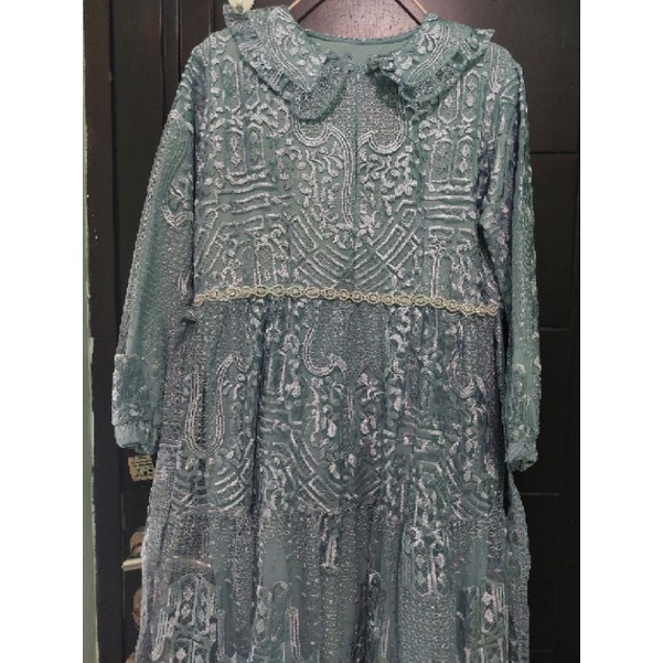 Dress Brukat Pesta / Dress Brokat Mewah / Dress Brukat Tile Murah / Dress Brokat Biru Muda Elegan / 