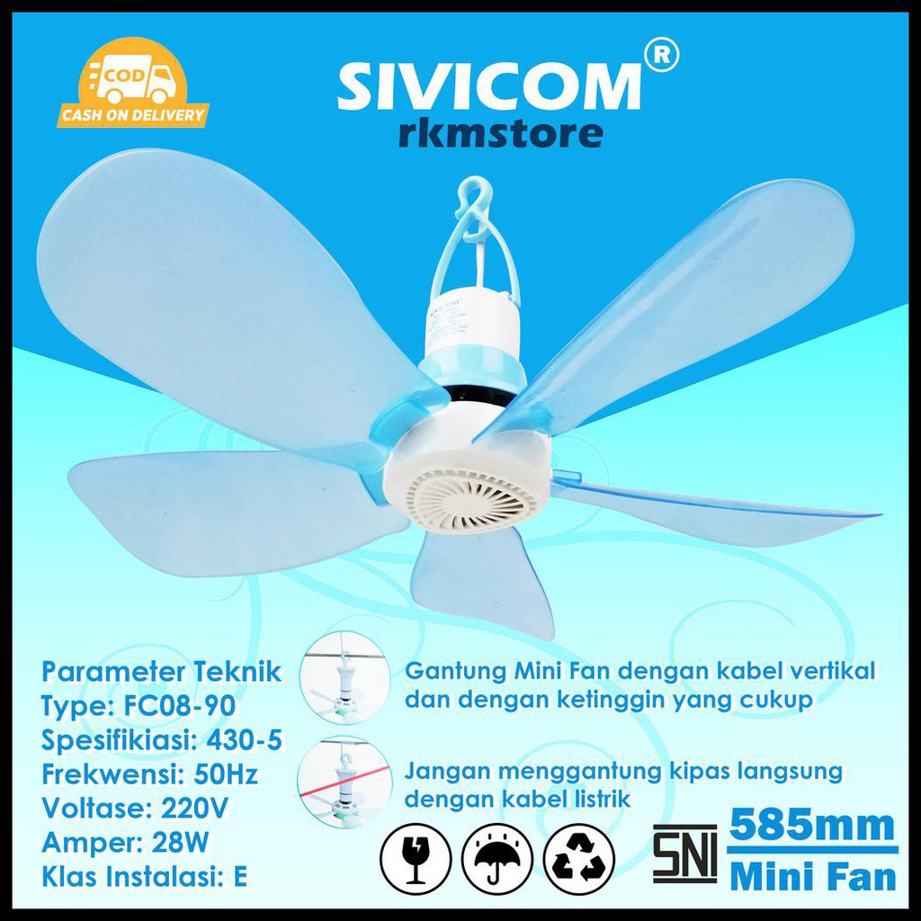 Kipas angin gantung Sivicom 5 BALING 28watt - Biru
