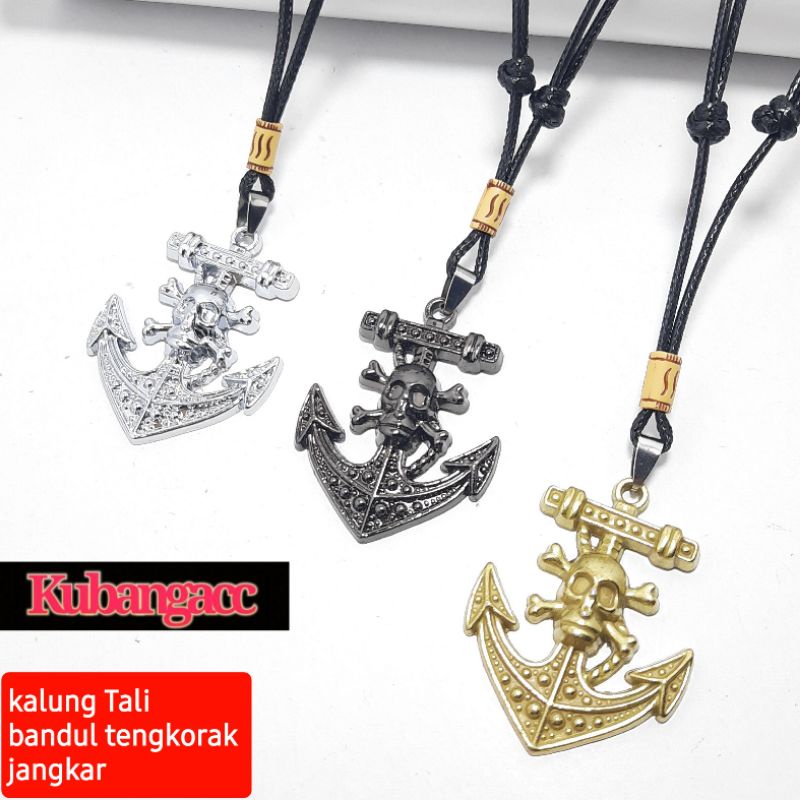 Kalung.Kalung Tali Hitam Bandul Tengkorak Jangkar Kalung Fashion Pria Wanita Kalung Tali Murah Kalun