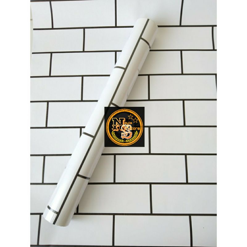 Wallpaper Sticker Dinding Motif Batu Putih Lis Hitam Keramik