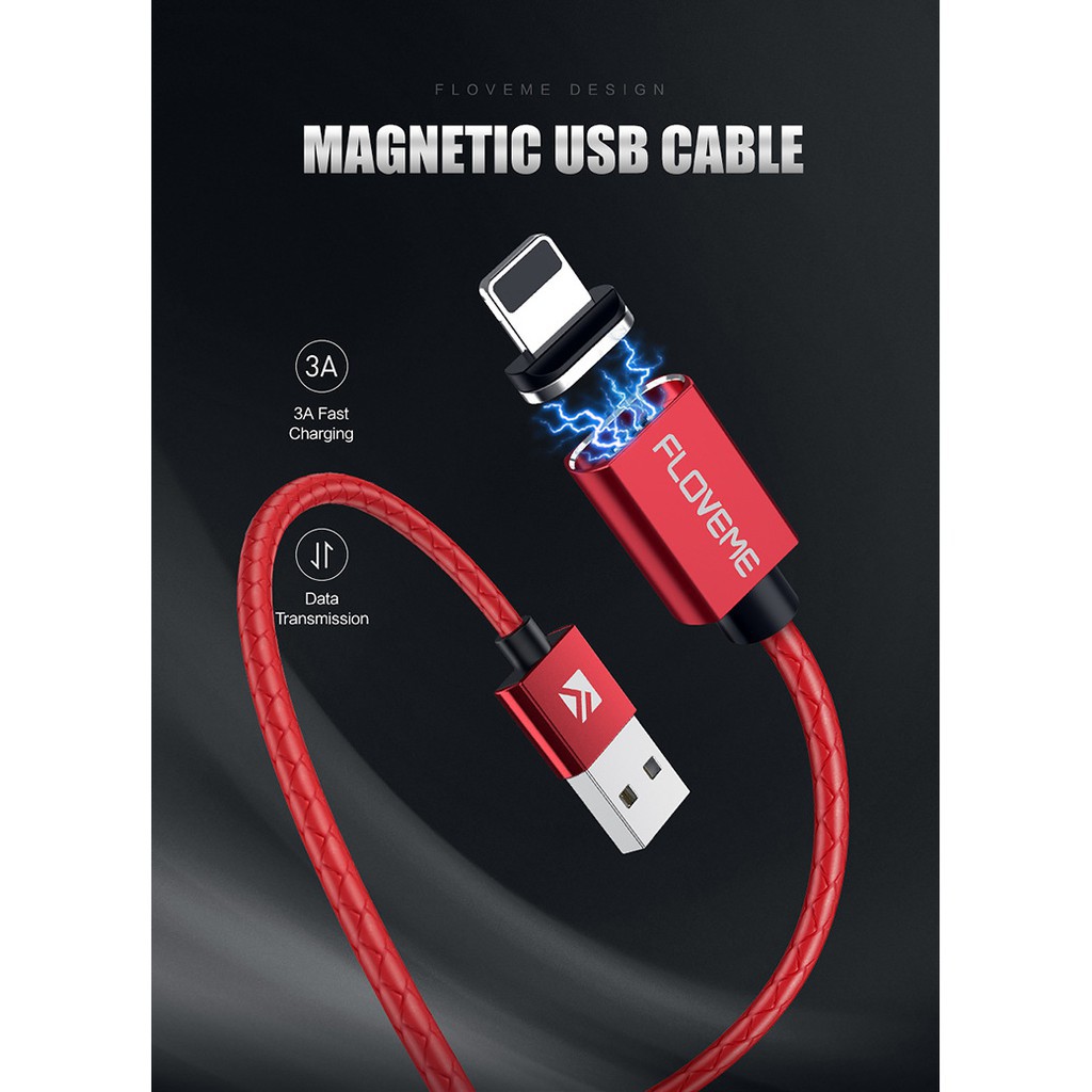 Floveme Kabel Data Charger Magnetik 3A untuk iPhone / Android / Tipe C