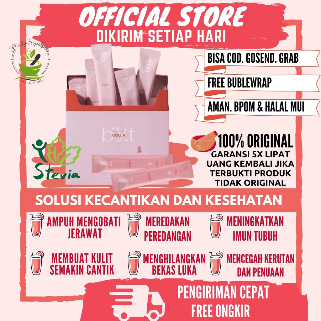 BYT Colla Byoote Collagen 1 Box Isi 16 Byotee Byote Kolagen Tripeptide Premium Ampuh Aman Halal BPOM Menyembuhkan Jerawat Bekas Luka Peradangan Nyeri Sendi dan Tulang Memutihkan Melembabkan Kulit Menghilangkan Kerutan Dan Penuaan