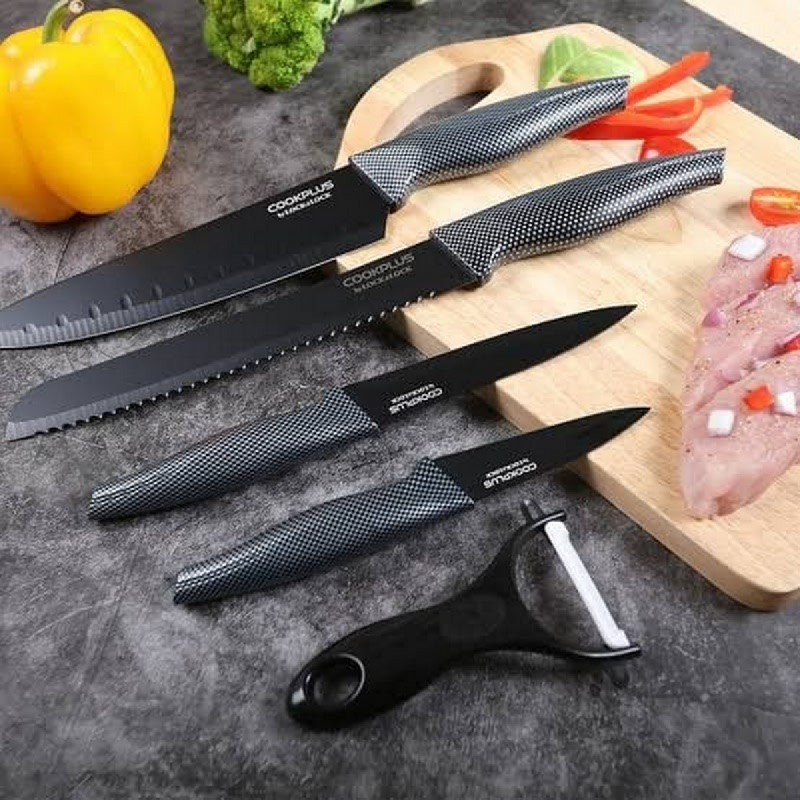 LOCK N LOCK Lock & Lock Pisau Kitchen Knife Set Kitchenware 5 pcs CKK101S5BLK Murah