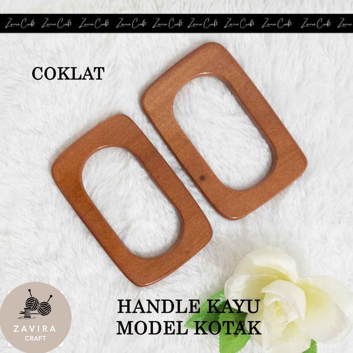 PROMO HANDLE TAS KAYU KOTAK 1 PASANG - Cokelat