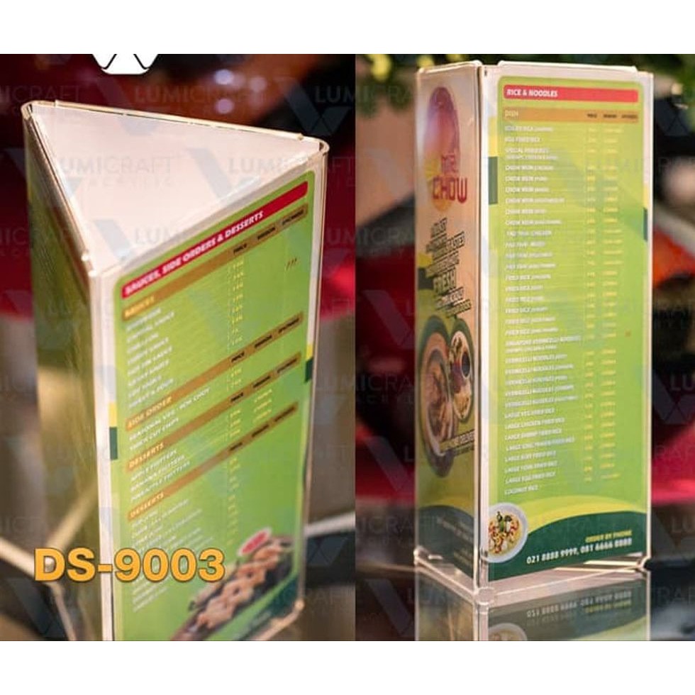 

Menu Display DS9003 Tabletop Stand 3 Sisi 1/3 A4 - 3 sisi