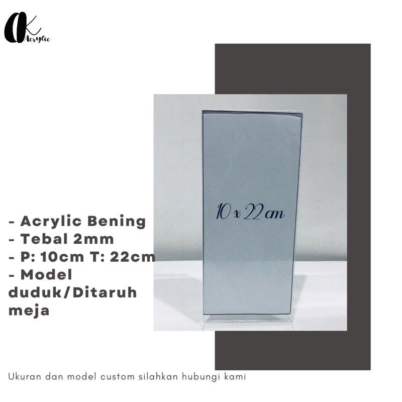 

NOMOR MEJA / TENT CARD / TEMPAT QR AKRILIK ACRYLIC 10X 22 CM
