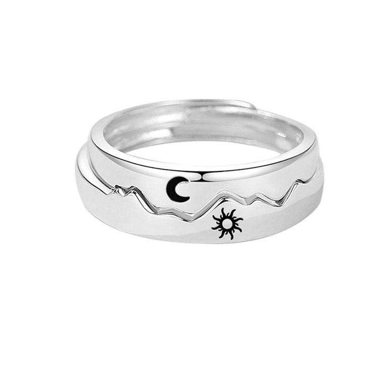 [Fashion Vintage Simple Sun Moon Adjustable Open Couple Rings] [ Elegant Ladies Smooth Fine Thin Finger Ring] [Cincin Geometris] [Lovely Jewelry Gifts For Girl Friends]