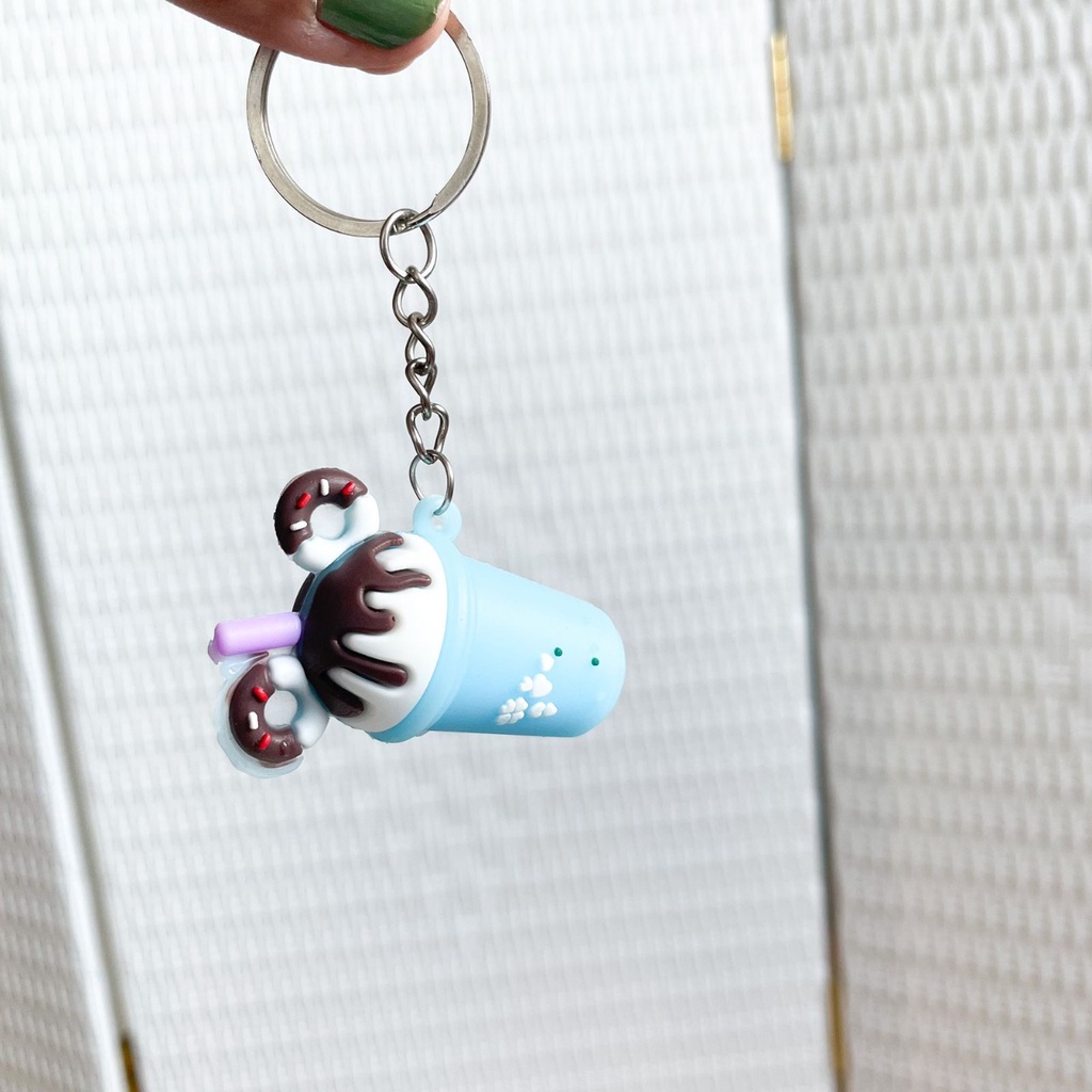 GANTUNGAN KUNCI BOBA ESKRIM DONAT WARNA CANTIK READY 4 VARIANT WARNA SOFT KEYCHAIN UNIK HADIAH SOUVENIR HARGA TERMURAH READY GROSIR COD-BIRU