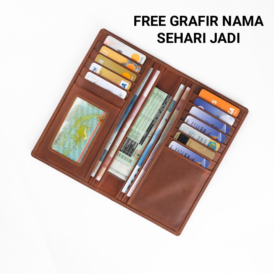Dompet kulit Pria Panjang Dompet Pria Kulit Asli Muat Banyak Kartu