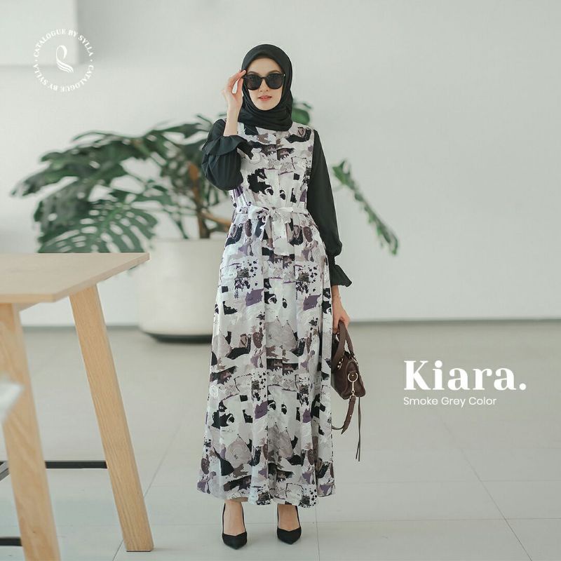 Gamis Kiara dress size XL ori Sylla bahan nom crepe printing nyaman dipakai