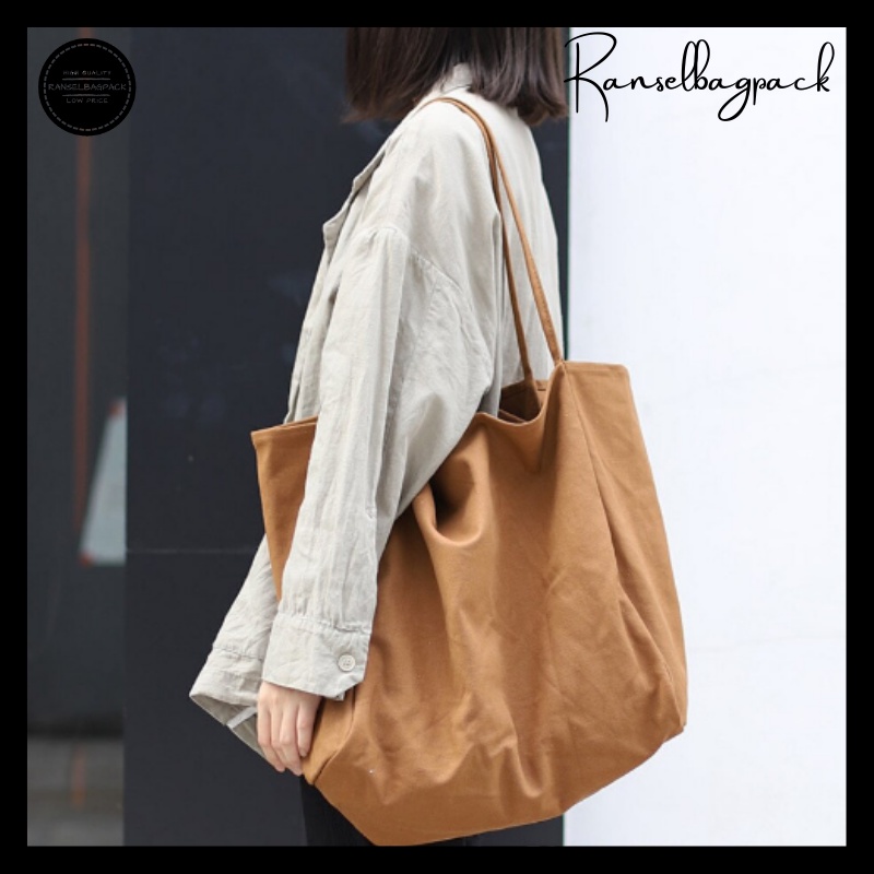 Tote Bag - Tas Goodie Bag Kanvas Terbaru Kekinian Sekolah Kampus Kerja Travel Model Stylish Backpack Korea Import Lokal Original Murah Bagus Simple Casual Elegan Perempuan Wanita Cewek