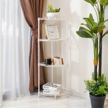 Krisbow Rak Sudut Besi 4 Tingkat Warna Putih/ Rak Sudut Ruang Tamu, Rak Dapur