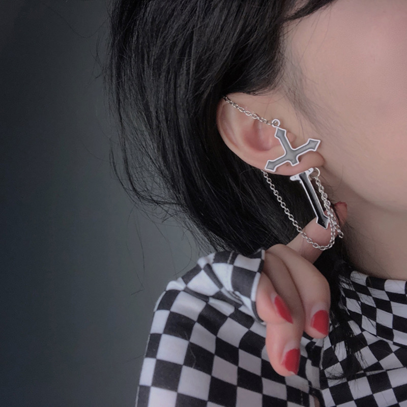 Anting Rantai Salib Gaya Punk Untuk Aksesoris