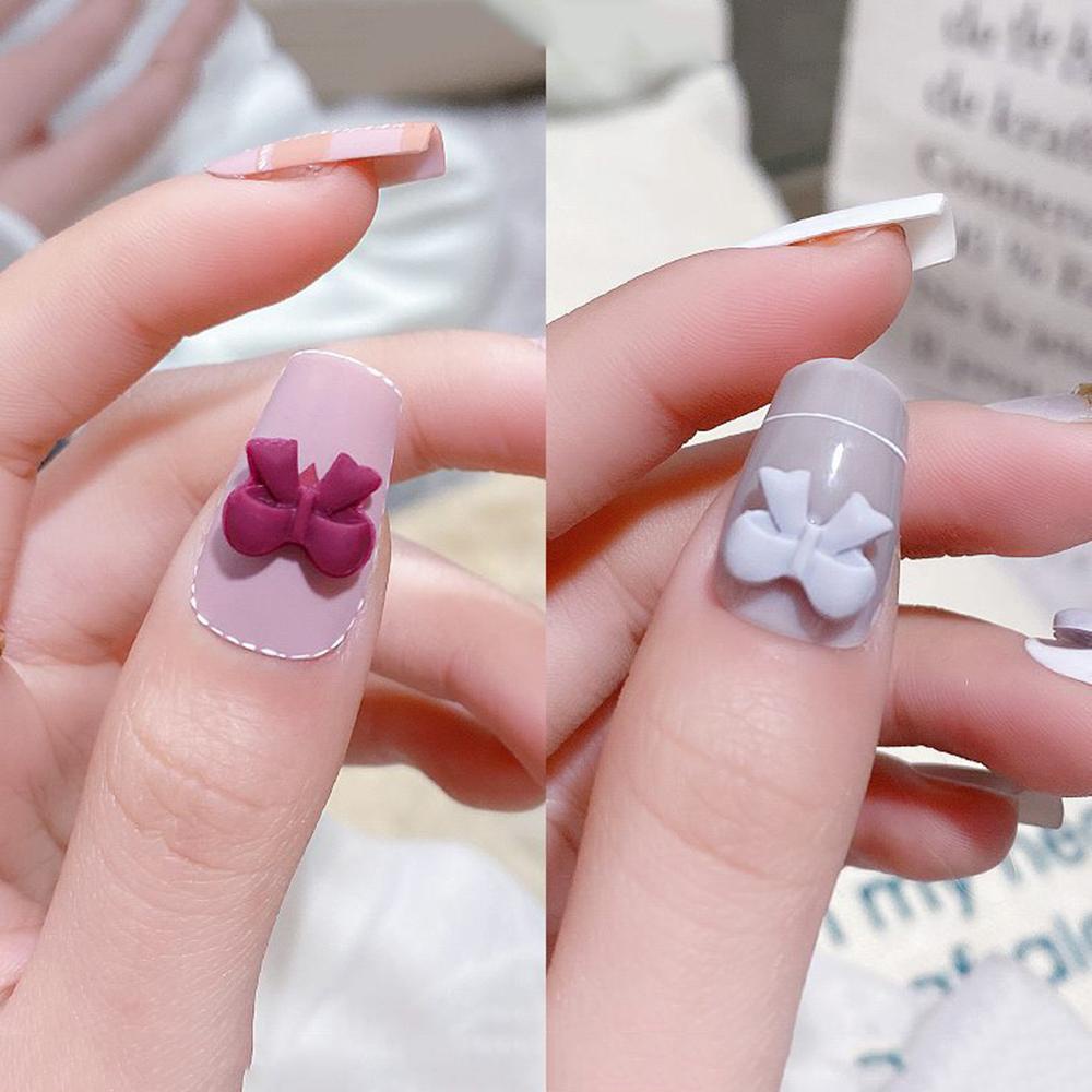 AUGUSTINA Hiasan Kuku Bowknot Agustina Warna Pelangi Elegan Frosted DIY Nail Art