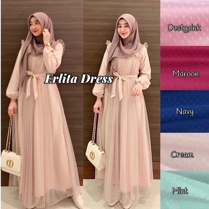 Gamis brukat/gamis tile/ gamis tile dot ERLITA DRESS TILE TUTU BROKAT BRUKAT PREMIUM