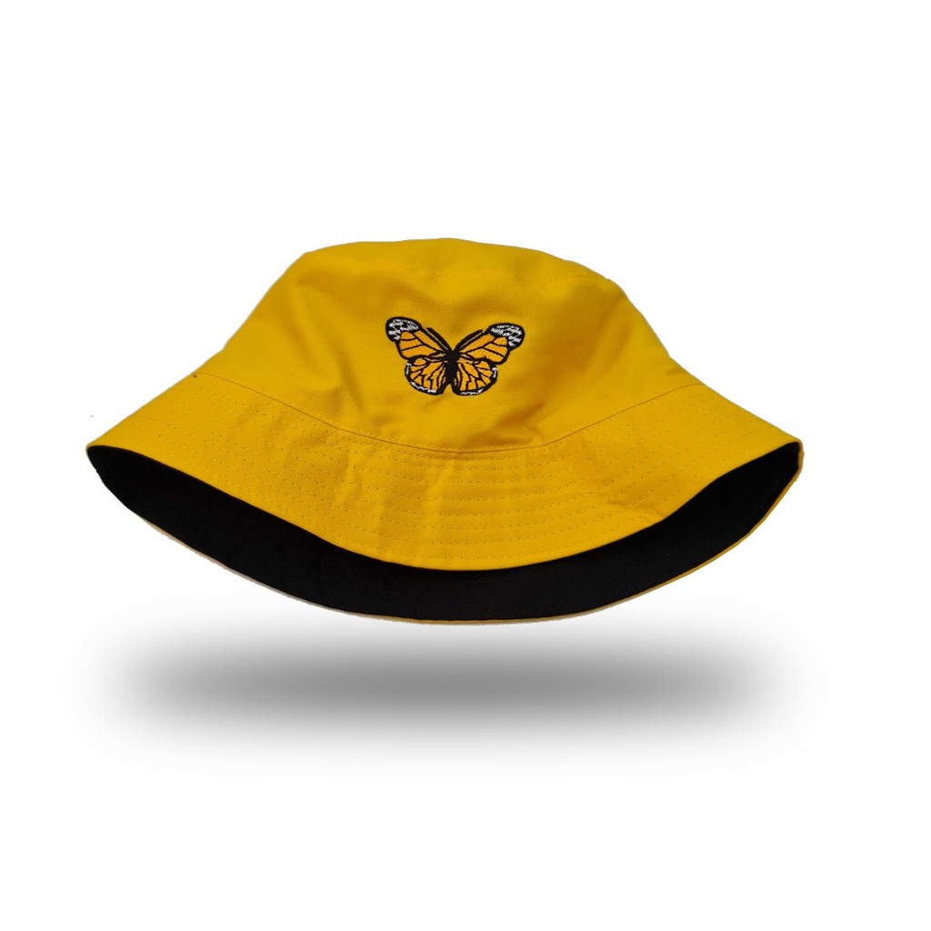 Topi bucket hat bordir Butterfly  / Bucket Perempuan Korea Bordir kupu kupu / Arshila_fashion