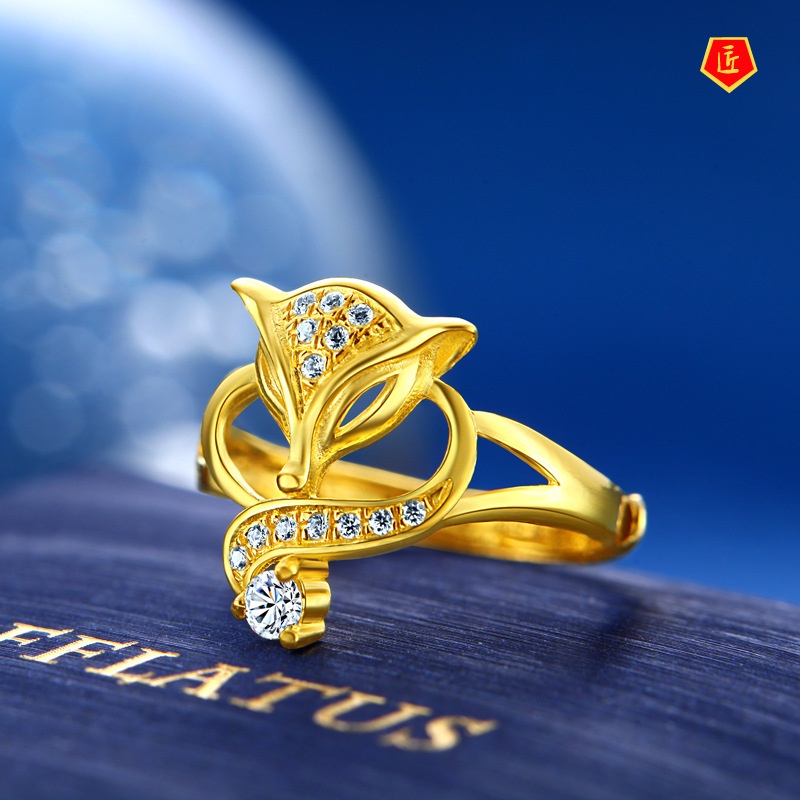 [Ready Stock]Women's Temperament Personality Fox Inlaid Diamond Gold Ring