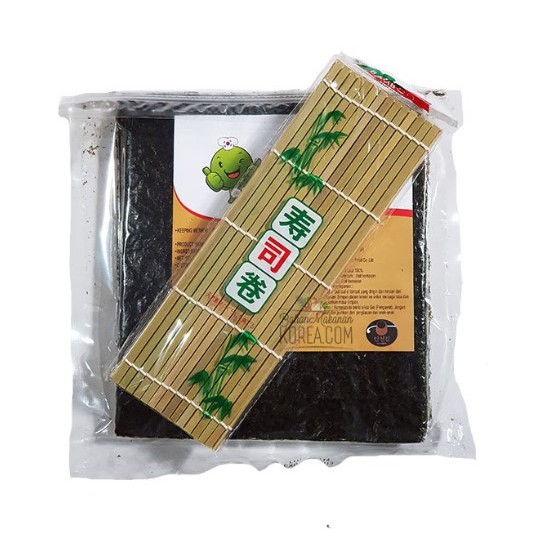 

Paket Sushi Jepang Kimbab Kimbap Rumput Laut Nori Manjun Halal + Tikar Bambu Sushi Mat Hijau 24cm