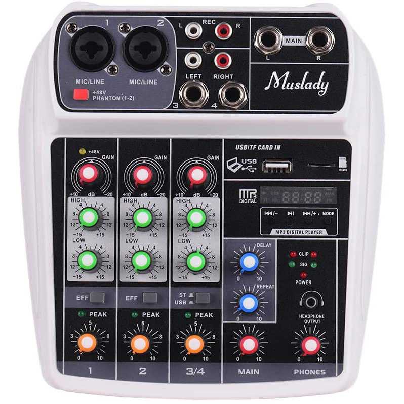 Muslady Compact Mixing Console Mixer 4 Channel Phantom 48V - AI-4