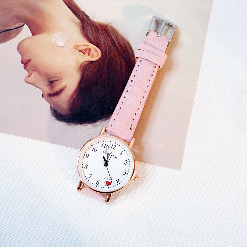 [COD] Jam Tangan Import Gaya Korea Jam Tangan Quartz Analog Casual Gaya Retro Wanita Korea Strap PU Cantik-Candy cat love pink