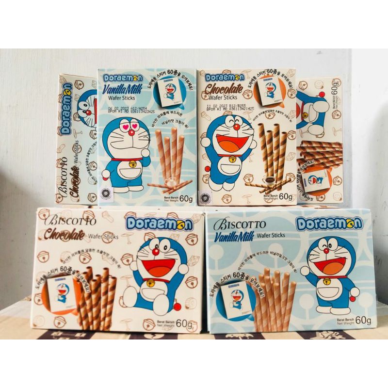 DORAEMON Wafer Sticks Astor Coklat Vanilla Biskitop 60 gr