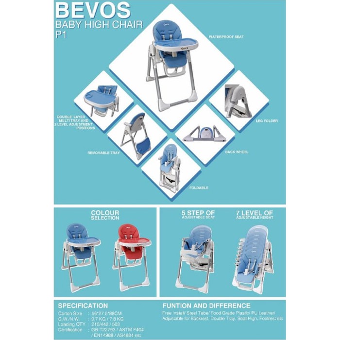 Bevos Baby High Chair Tempat Duduk Kursi Makan Bayi Anak P1 LINK KHUSUS JNE/JNT/SICEPAT