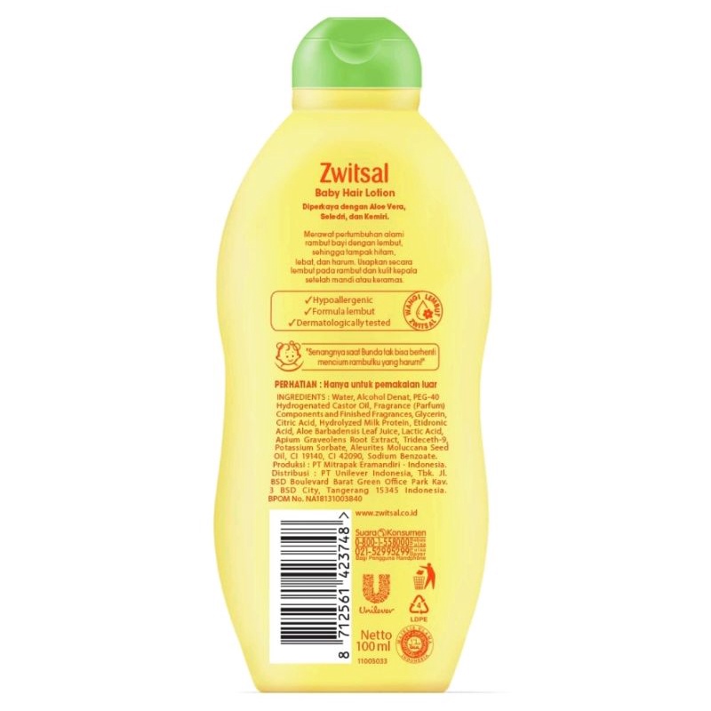 Zwitsal Hair Lotion Aloe Vera Kemiri Seledri 100 Ml - Pelebat Penyubur Rambut