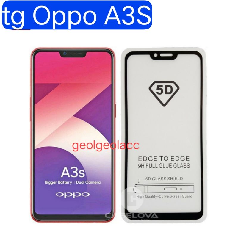 TEMPER GELAS ful layar Oppo A3S/OPPO A5 pelindung kaca ful layar henpone