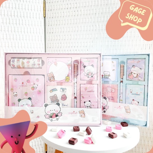 

paket alat tulis 7 in 1 karakter panda keperluan anak sekolah berisi buku solatip sticky notes untuk hadiah bisa COD termurah import