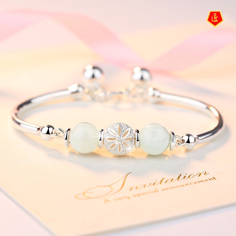 [Ready Stock]925 Silver Fashion New Simple Jade Opening Bracelet