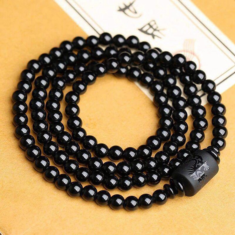 Gelang Manik-Manik Batu Obsidian Bulat 10MM Warna Hitam Untuk Pria / Wanita|Gelang Tangan Rantai Aksen Manik-Manik Untuk Perhiasan Wanita