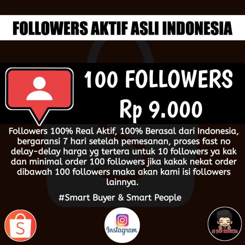 Followers Instagram Permanen By AS SHOP INDONESIA-10 FOLL ASLI INDO