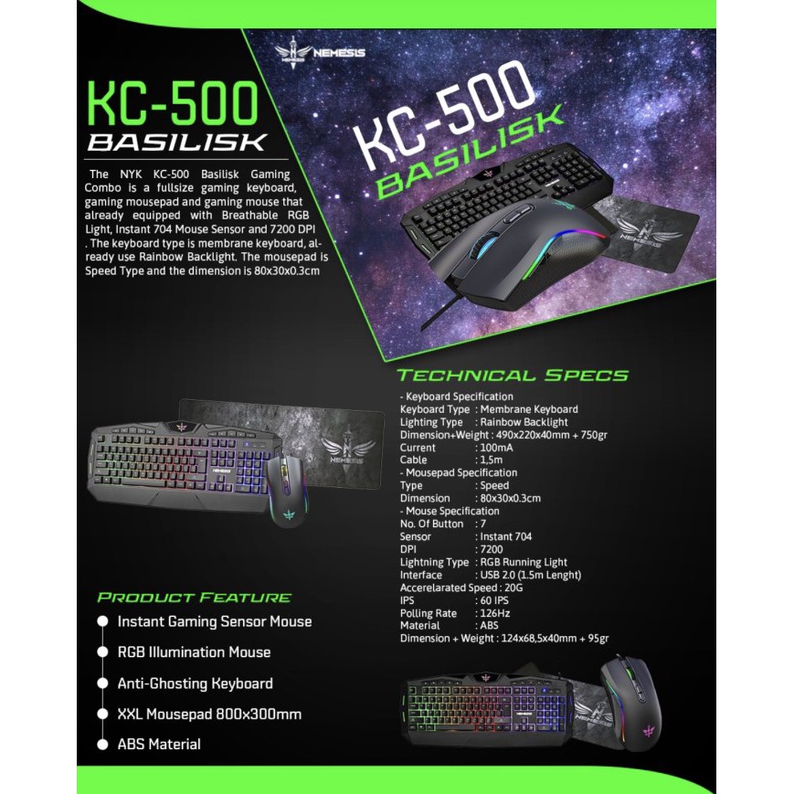 NYK Nemesis KC500 KC-500 Basilisk Bundle Gaming