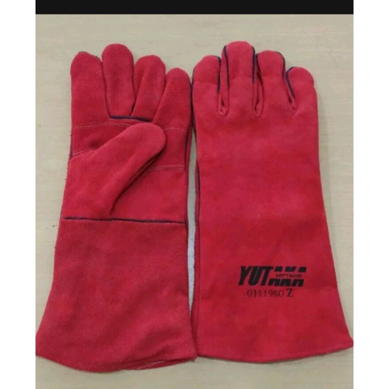 Termurah Sarung tangan kulit  las/ wellding gloves 14 inch merah