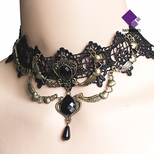 Kalung Choker Bentuk Tetesan Air Sayap Hati Gaya Vintage Gothic Steampunk Untuk Wanita